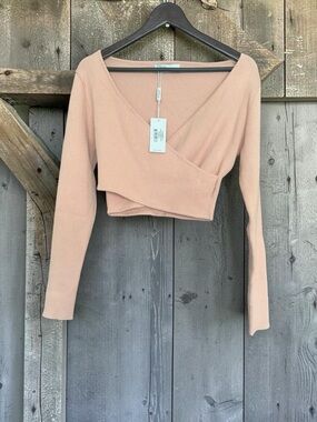 Petal & Pup Dusty Blush Ribbed Wrap Crop Top